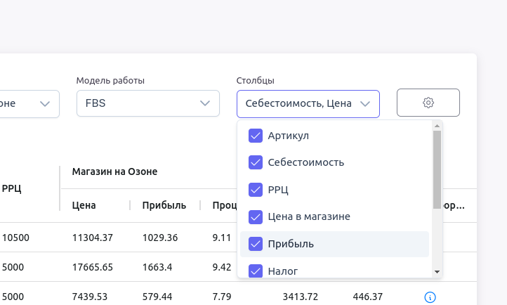 Редактирование цены и расчёт прибыли